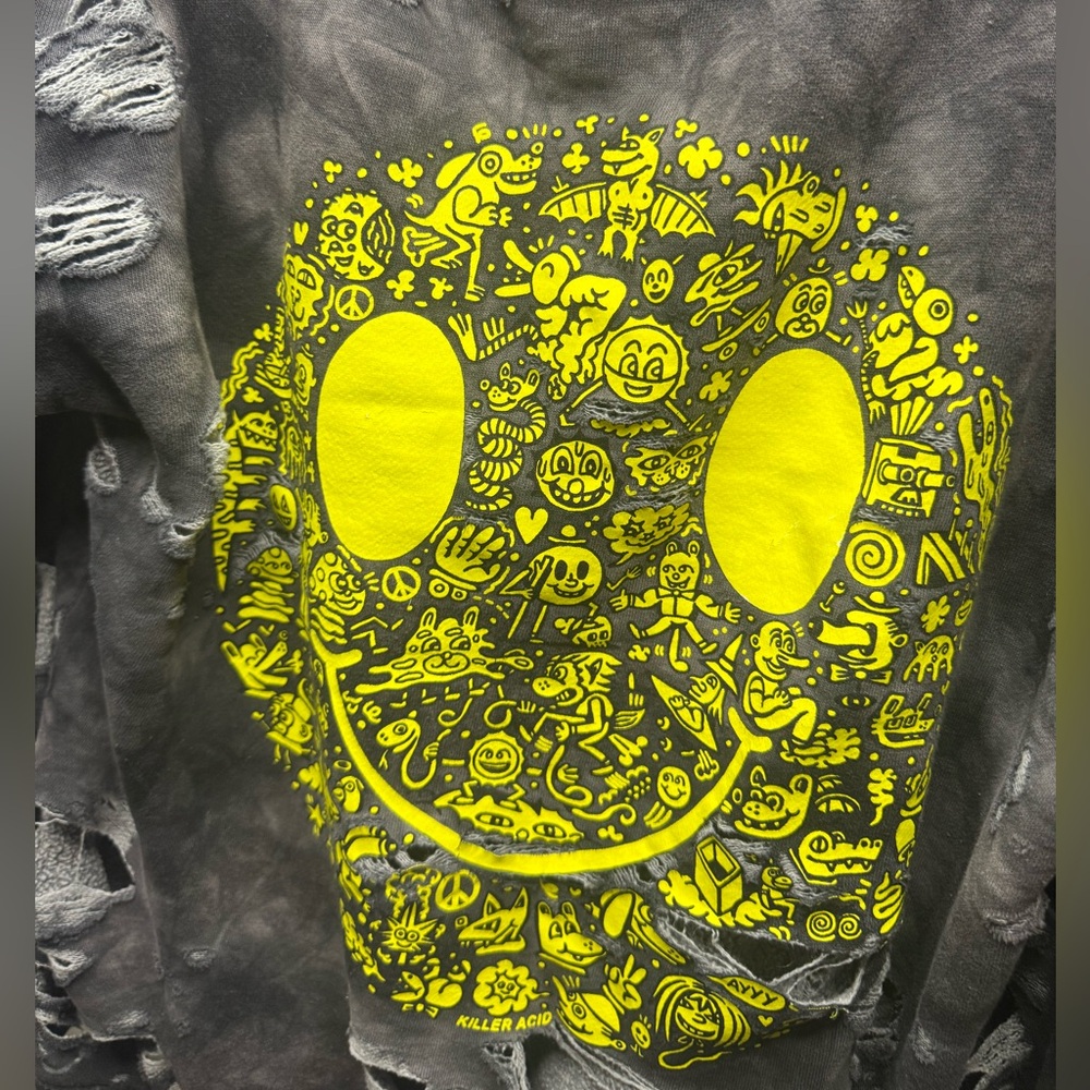 Killer Acid Black Tie-Dye Distressed Hoodie with Neon Graphic - Picture 4 of 5